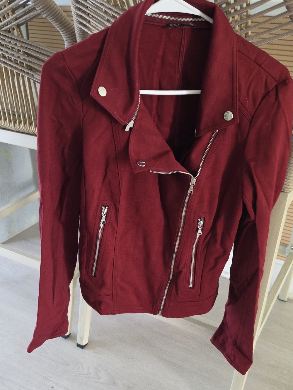 Express Women’s Burgundy Moto Jacket - Stylish Asymmetrical Zip